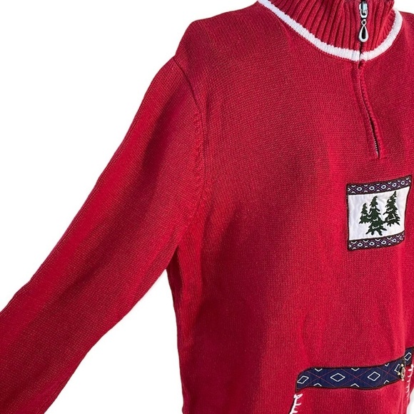 Vintage Breckenridge Grandma 1/4 Zip Turtleneck Fir Tree Sweater Red Size XL - Picture 3 of 16